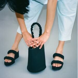 HOZEN Purse Women's Vegan leather Scrunchie Bucket Bag Black IB x Hozen